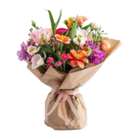 AI generated Gift wrapped bouquet isolated on transparent background png