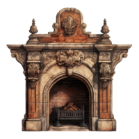 AI generated Vintage fireplace png isolated on transparent background