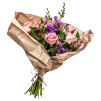 ai generado regalo envuelto ramo de flores aislado en transparente antecedentes png