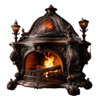 AI generated Vintage fireplace png isolated on transparent background