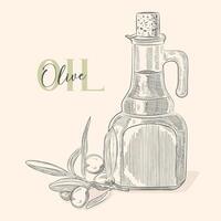 Olives fruit, branch, tree and olive oil bottle sketches set. Hand drawn vector illustrations isolated on white background