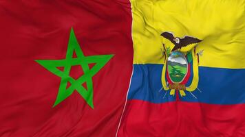 Morocco and Ecuador Flags Together Seamless Looping Background, Looped Bump Texture Cloth Waving Slow Motion, 3D Rendering video