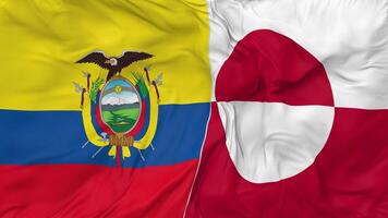 Greenland and Ecuador Flags Together Seamless Looping Background, Looped Bump Texture Cloth Waving Slow Motion, 3D Rendering video