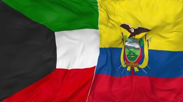 Kuwait and Ecuador Flags Together Seamless Looping Background, Looped Bump Texture Cloth Waving Slow Motion, 3D Rendering video