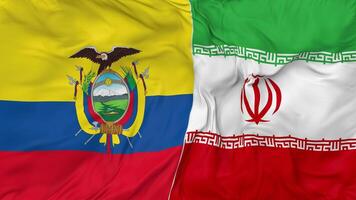 Iran and Ecuador Flags Together Seamless Looping Background, Looped Bump Texture Cloth Waving Slow Motion, 3D Rendering video