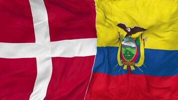 Denmark and Ecuador Flags Together Seamless Looping Background, Looped Bump Texture Cloth Waving Slow Motion, 3D Rendering video