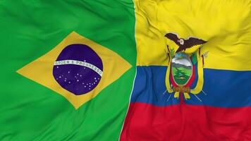 Brazil and Ecuador Flags Together Seamless Looping Background, Looped Bump Texture Cloth Waving Slow Motion, 3D Rendering video