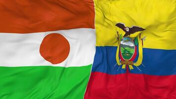 Niger and Ecuador Flags Together Seamless Looping Background, Looped Bump Texture Cloth Waving Slow Motion, 3D Rendering video