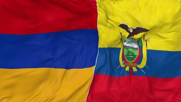 Armenia e ecuador bandiere insieme senza soluzione di continuità looping sfondo, loop urto struttura stoffa agitando lento movimento, 3d interpretazione video