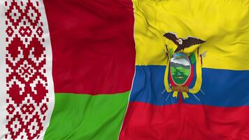 Belarus and Ecuador Flags Together Seamless Looping Background, Looped Bump Texture Cloth Waving Slow Motion, 3D Rendering video