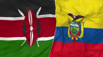 Kenia en Ecuador vlaggen samen naadloos looping achtergrond, lusvormige buil structuur kleding golvend langzaam beweging, 3d renderen video