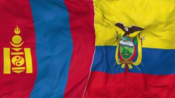 Mongolia and Ecuador Flags Together Seamless Looping Background, Looped Bump Texture Cloth Waving Slow Motion, 3D Rendering video