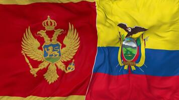 Montenegro and Ecuador Flags Together Seamless Looping Background, Looped Bump Texture Cloth Waving Slow Motion, 3D Rendering video