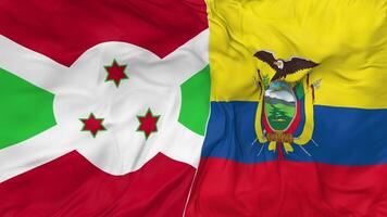 Burundi and Ecuador Flags Together Seamless Looping Background, Looped Bump Texture Cloth Waving Slow Motion, 3D Rendering video