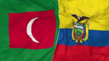 Maldivas y Ecuador banderas juntos sin costura bucle fondo, serpenteado bache textura paño ondulación lento movimiento, 3d representación video