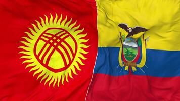 Kyrgyzstan and Ecuador Flags Together Seamless Looping Background, Looped Bump Texture Cloth Waving Slow Motion, 3D Rendering video