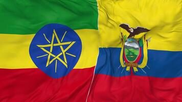 Ethiopië en Ecuador vlaggen samen naadloos looping achtergrond, lusvormige buil structuur kleding golvend langzaam beweging, 3d renderen video