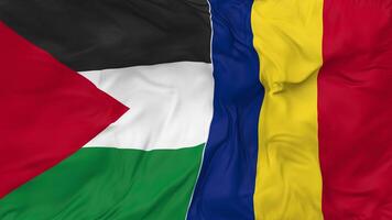 Palestina e romênia bandeiras juntos desatado looping fundo, em loop colisão textura pano acenando lento movimento, 3d Renderização video