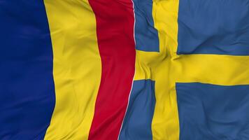 Sweden and Romania Flags Together Seamless Looping Background, Looped Bump Texture Cloth Waving Slow Motion, 3D Rendering video