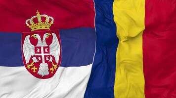 Serbia and Romania Flags Together Seamless Looping Background, Looped Bump Texture Cloth Waving Slow Motion, 3D Rendering video