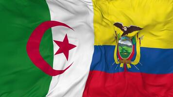 Algeria and Ecuador Flags Together Seamless Looping Background, Looped Bump Texture Cloth Waving Slow Motion, 3D Rendering video