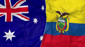 Australia y Ecuador banderas juntos sin costura bucle fondo, serpenteado bache textura paño ondulación lento movimiento, 3d representación video