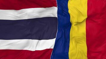 Thailand and Romania Flags Together Seamless Looping Background, Looped Bump Texture Cloth Waving Slow Motion, 3D Rendering video