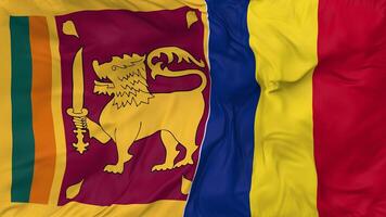 Sri Lanka and Romania Flags Together Seamless Looping Background, Looped Bump Texture Cloth Waving Slow Motion, 3D Rendering video