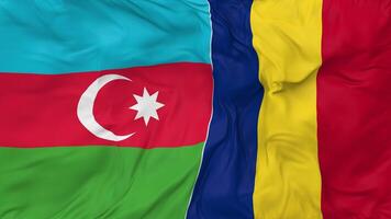 Azerbaijão e romênia bandeiras juntos desatado looping fundo, em loop colisão textura pano acenando lento movimento, 3d Renderização video