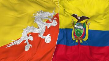 Bhutan and Ecuador Flags Together Seamless Looping Background, Looped Bump Texture Cloth Waving Slow Motion, 3D Rendering video