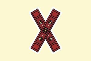 Spirit Level Tool Sticker vector illustration. Working tools equipment objects icon concept. Spirit Level tool in X sign sticker vector design.