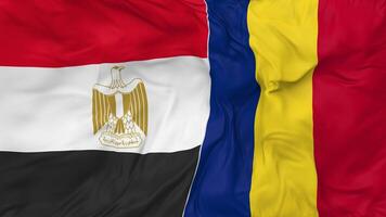 Egypt and Romania Flags Together Seamless Looping Background, Looped Bump Texture Cloth Waving Slow Motion, 3D Rendering video