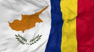 Chipre e romênia bandeiras juntos desatado looping fundo, em loop colisão textura pano acenando lento movimento, 3d Renderização video