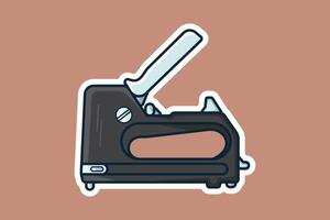 vistoso grapa pistola pegatina diseño vector ilustración. papelería tienda trabajando elemento icono concepto. engrapadora pistola para unirse y reparar, engrapadora firmar pegatina diseño icono con sombra.