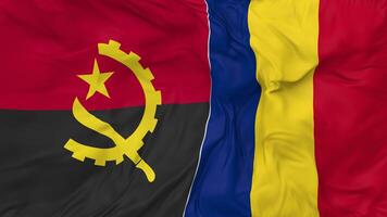 Angola and Romania Flags Together Seamless Looping Background, Looped Bump Texture Cloth Waving Slow Motion, 3D Rendering video