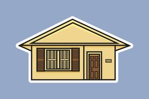 House Building Sticker vector illustration. Building and landmark object icon concept. Beautiful minimalist home front view with roof sticker design logo with shadow.