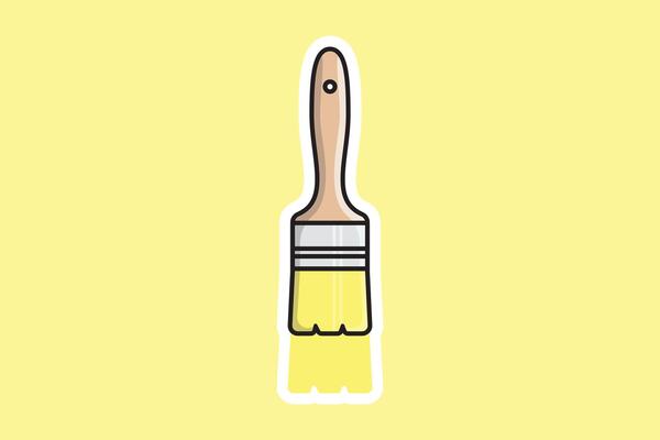 Paint Brush Sticker design vector illustration. Painting working tool equipment icon concept. Paint Brush sticker vector design with shadow.