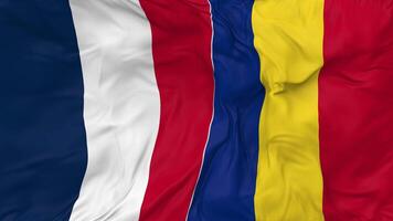 France and Romania Flags Together Seamless Looping Background, Looped Bump Texture Cloth Waving Slow Motion, 3D Rendering video