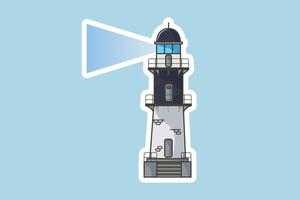 Vector illustration of Lighthouse cartoon style sticker design icon logo. Building outdoor icon concept. Lighthouse building sticker design with shadow.