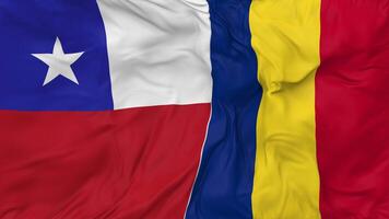 Chile and Romania Flags Together Seamless Looping Background, Looped Bump Texture Cloth Waving Slow Motion, 3D Rendering video