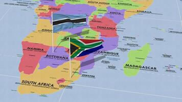 le botswana et Sud Afrique drapeau agitant avec le monde carte, sans couture boucle dans vent, 3d le rendu video