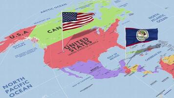 Belize and United States Flag Waving with The World Map, Seamless Loop in Wind, 3D Rendering video