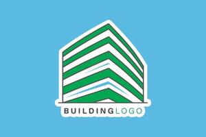 Building Skyscraper in Cityscape Sticker design vector illustration. Building and landmark object icon concept. Company buildings in flat style sticker design logo.