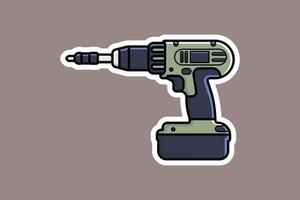 Drill with Screwdriver Sticker vector illustration. Tools object icon concept. Repairing tool and working tool drill sticker vector design. Wireless drill machine icon logo.