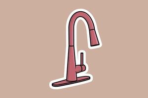 Steel Water Supply Faucets For Bathroom And Kitchen Sink Sticker vector illustration. Home interior objects icon concept. Kitchen faucet sticker design logo with shadow.