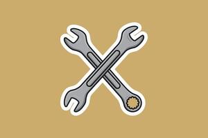 Wrench tool and Metric Spanner Wrench vector illustration. Mechanic working tools equipment objects icon concept. Wrench and Metric Spanner tool in cross sign vector design.