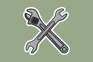 Adjustable Wrench with Wrench tool vector illustration. Mechanic and Plumber working tool equipment objects icon concept. Wrench and Adjustable Wrench tool in cross sign vector design.