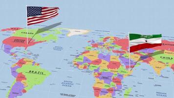 Somalilândia e Unidos estados bandeira acenando com a mundo mapa, desatado ciclo dentro vento, 3d Renderização video