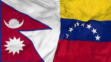 Nepal e bolivariano repubblica di Venezuela bandiere insieme senza soluzione di continuità looping sfondo, loop urto struttura stoffa agitando lento movimento, 3d interpretazione video