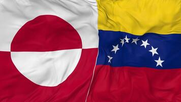 Greenland and Bolivarian Republic of Venezuela Flags Together Seamless Looping Background, Looped Bump Texture Cloth Waving Slow Motion, 3D Rendering video